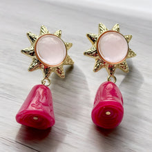  Rosy Sunburst Drop Earrings