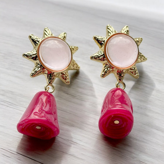 Rosy Sunburst Drop Earrings