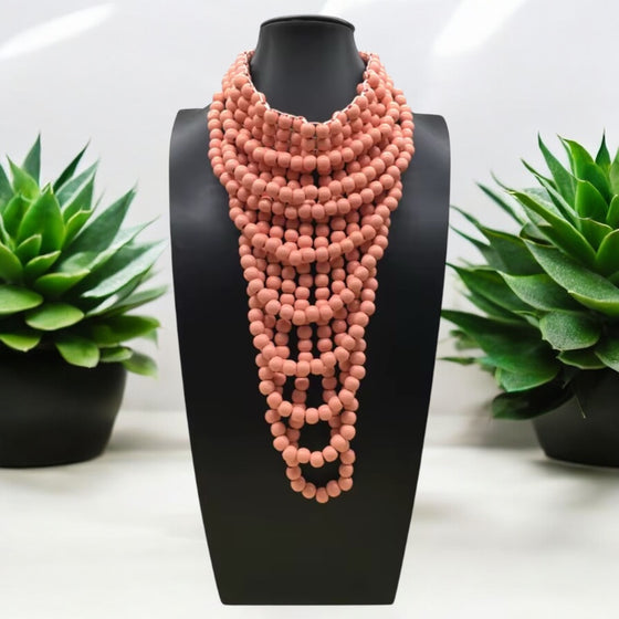 Peach Wooden Girl Necklace