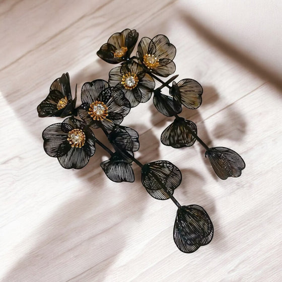 Black Gold Flower Earrings