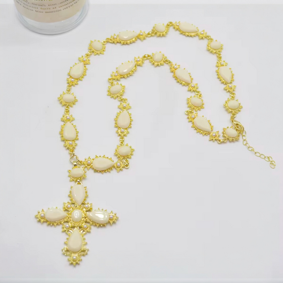 Cream Vintage Elegance Cross Necklace