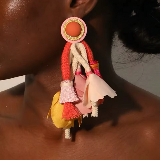 Pink Tropic Bloom Statement Earrings