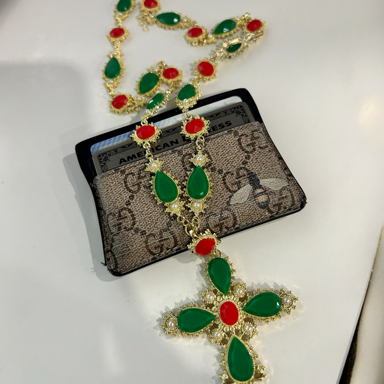 Vintage Green And Red Cross